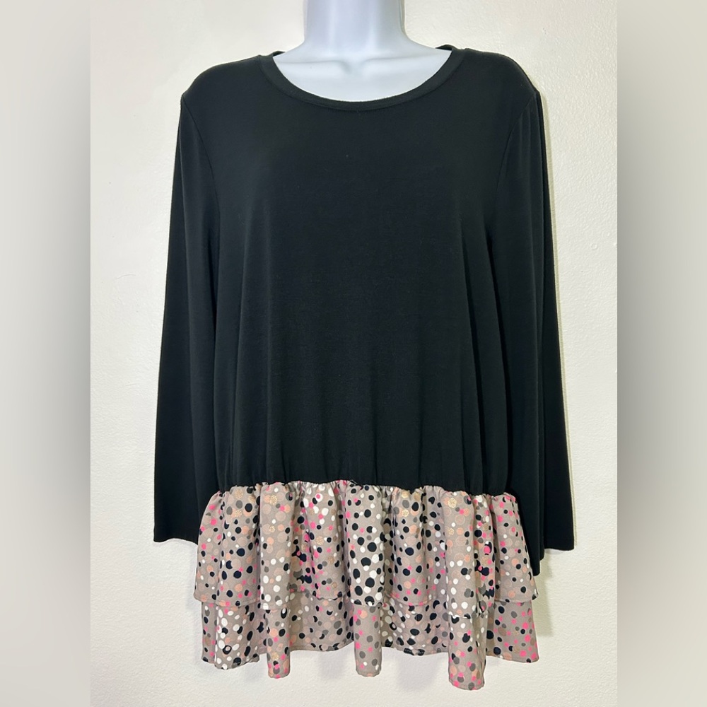Kate Spade Womens Large Black Metallic Dot Peplum Hem Top